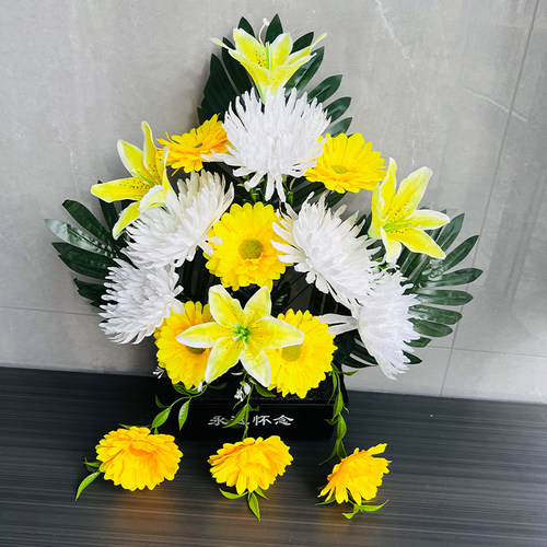 清明仿真花菊花假花花篮批发