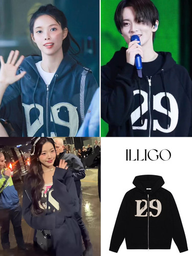 张元英李马克钱锟yunah同款韩国ILLIGO学院风卫衣连帽上衣外套