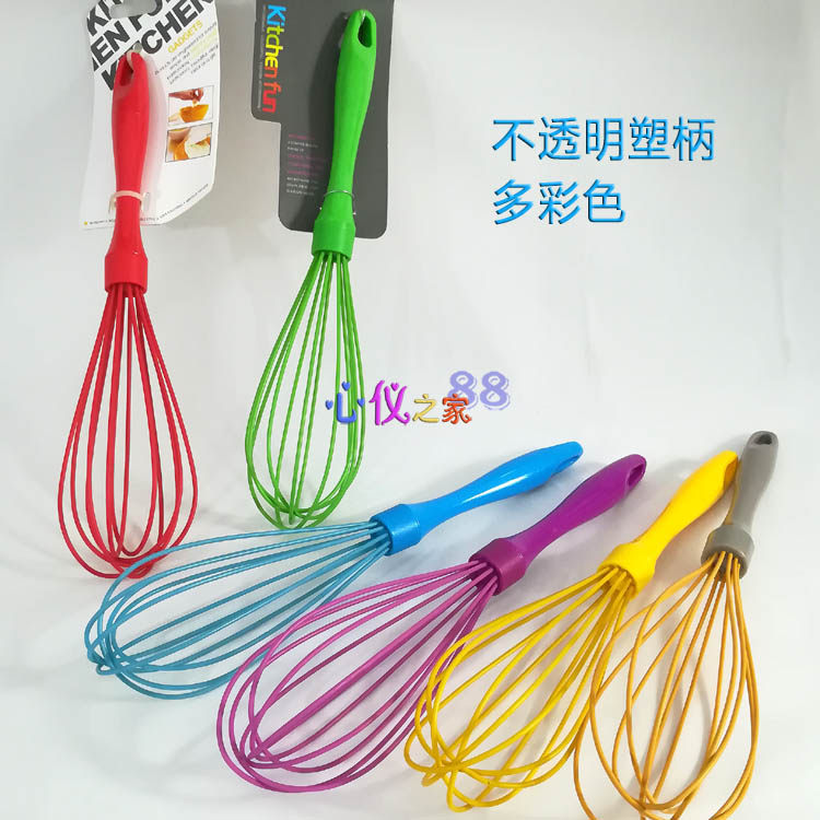 包邮欧洲原单硅胶6寸手动打蛋器不伤盆静音塑柄矽胶蛋抽6x2内钢丝