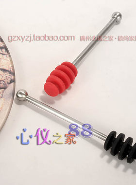 欧洲原单6mm实心不锈钢柄一体硅胶蜂蜜棒柚子茶/矽胶蜂蜜搅拌勺