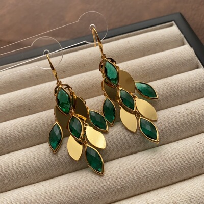 欧式宫廷复古树叶宝石耳坠华丽精致流苏耳环时尚小众轻奢贵气耳饰