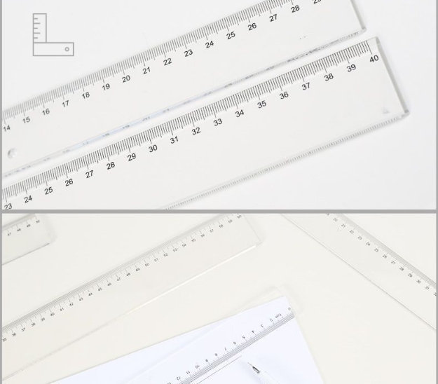 直尺透明塑料尺子学生金属绘图测量尺套装尺不锈钢20/30/50cm格尺