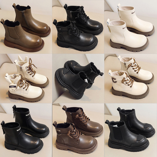 2025秋冬季新款皮靴加绒女童靴子男童英伦风马丁靴短靴童鞋子合集