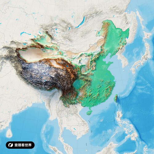 25年中国及周边高清3D地形图素材_兰伯特投影_手机、平板和PC壁纸