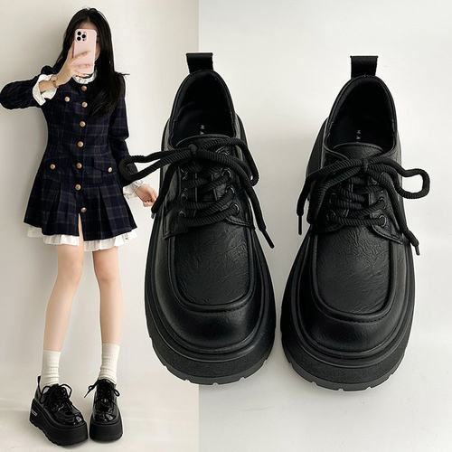 2025冬季新款松糕底深口橡胶高跟(5-8cm)亮黑PU20