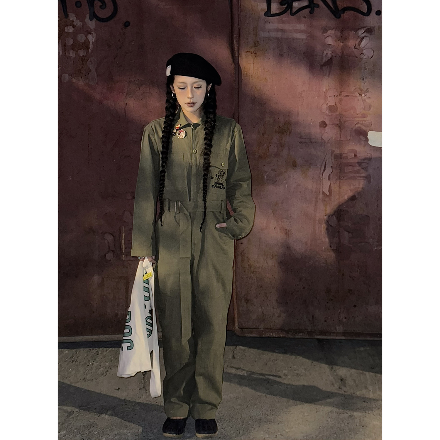 33oz SAILOR JOHNNY美式复古纯棉人字纹连体服宽松机车男女