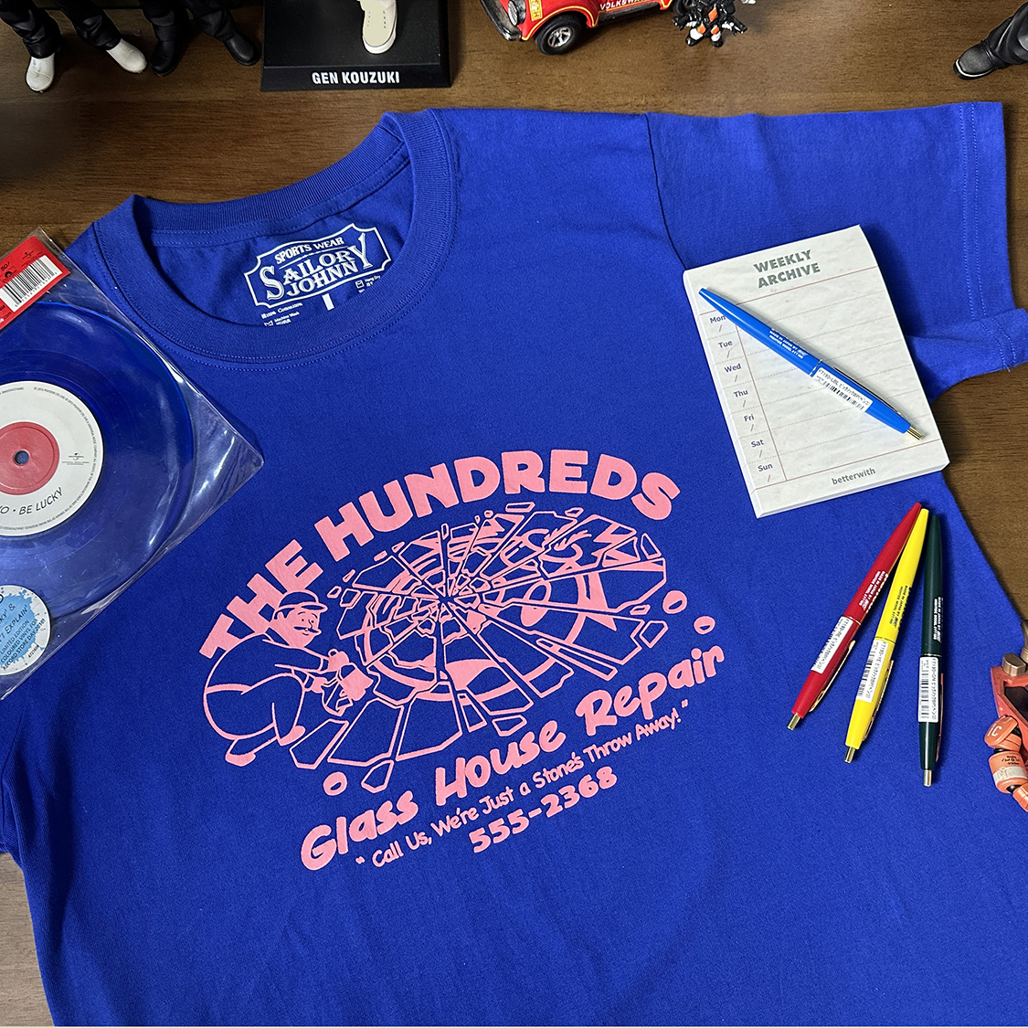 33ozSAILOR JOHNNY美式复古休闲趣味印花克莱茵蓝纯棉210g短袖T恤