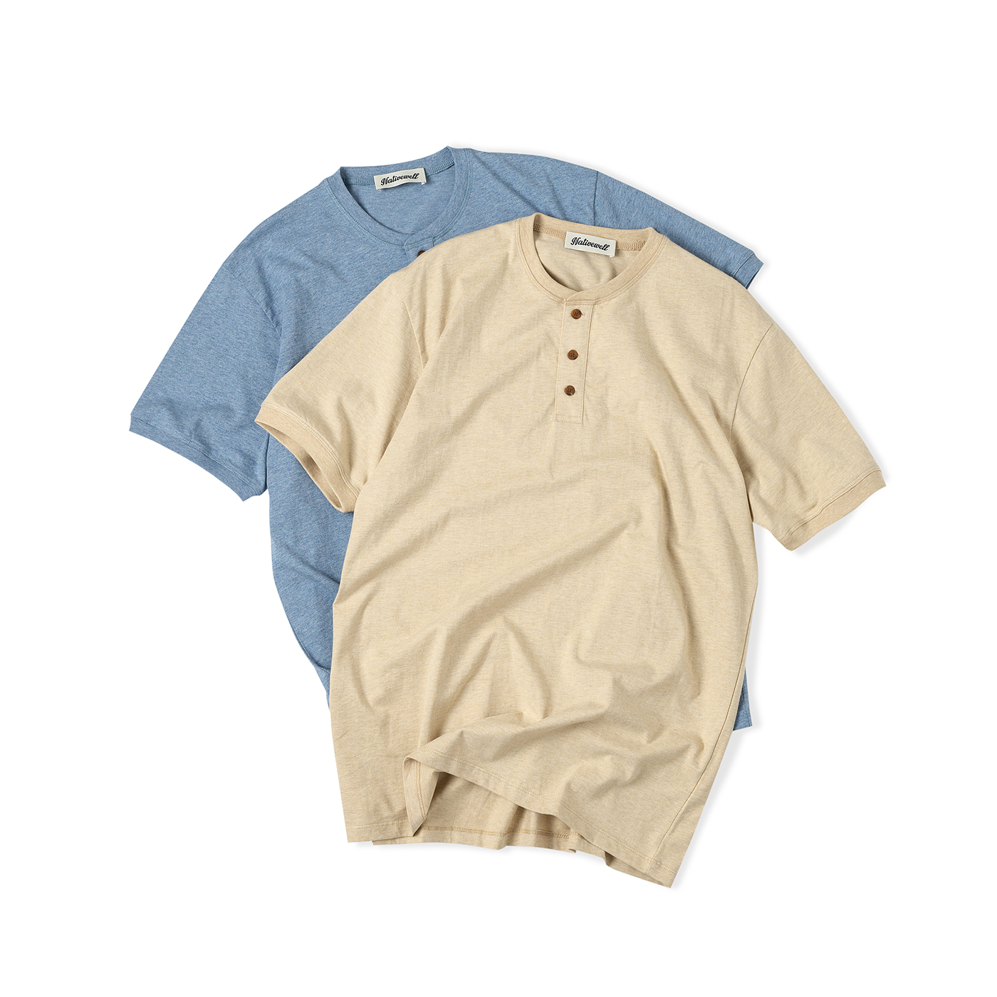 花纱色织亨利领短袖T恤