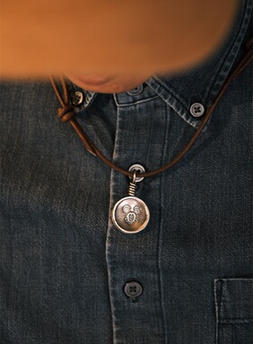 33oz 西亓好物棒棒糖纯银项链复古圆牌吊坠趣味玩乐