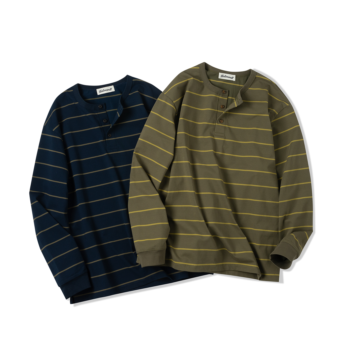 33oz NATIVEWELL亨利复古条纹长袖tee抗皱透气水洗不变形