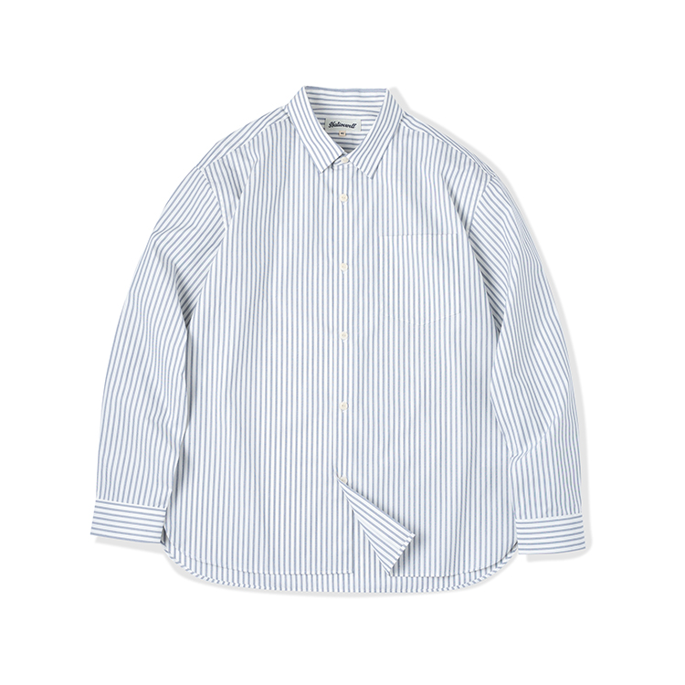33oz NATIVEWELL长绒棉高密白底条纹微宽松长袖衬衫高精做工