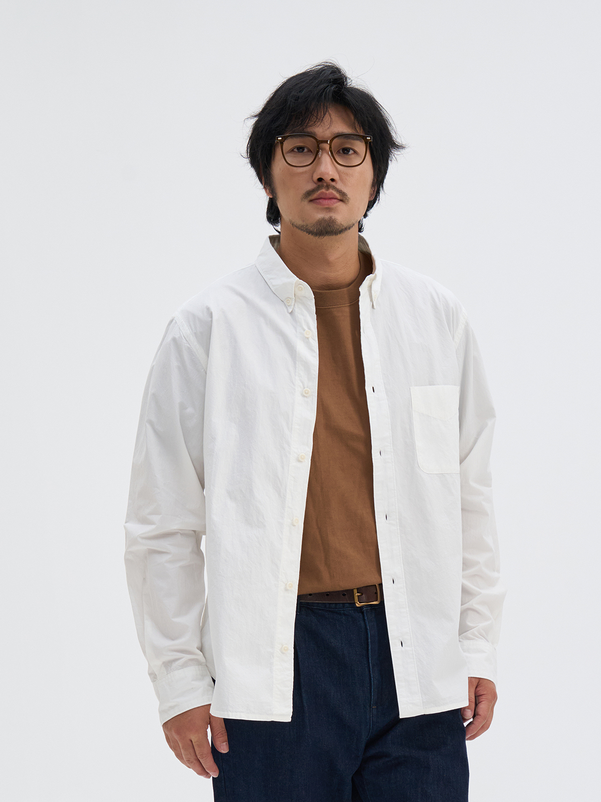 nativewell翻领长袖微宽松衬衫