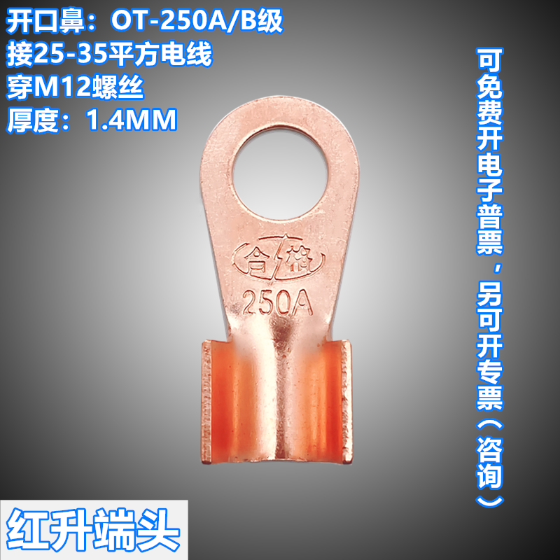 铜开口鼻OT-250A铜接线鼻铜鼻子