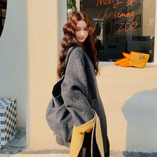 现货韩系减龄格子披肩围巾双面羊毛大衣中长款 5858P290K438 2C325