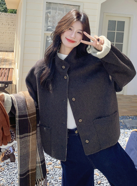 【爆款，现货】双面穿羊毛短款外套长袖单排扣新2C215-P350-K420