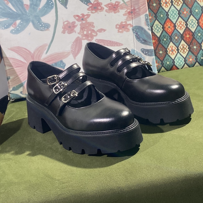 专柜断码捡漏英伦风厚底乐福鞋女一脚蹬多条带扣玛丽珍厚女鞋1110