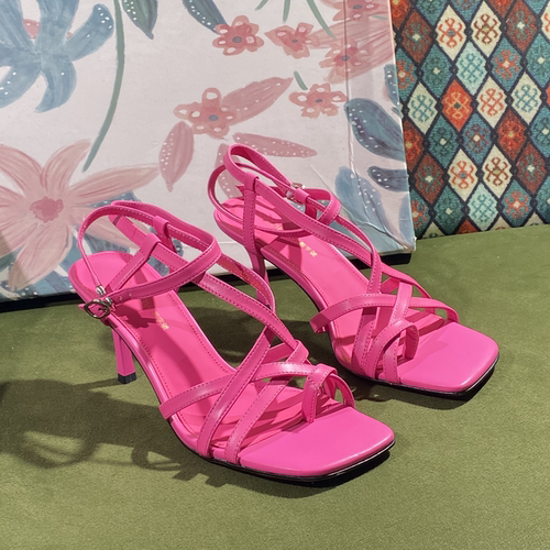 断码捡漏韩版一字带凉鞋女夏高跟细跟交叉绑带罗马风露趾女鞋3522