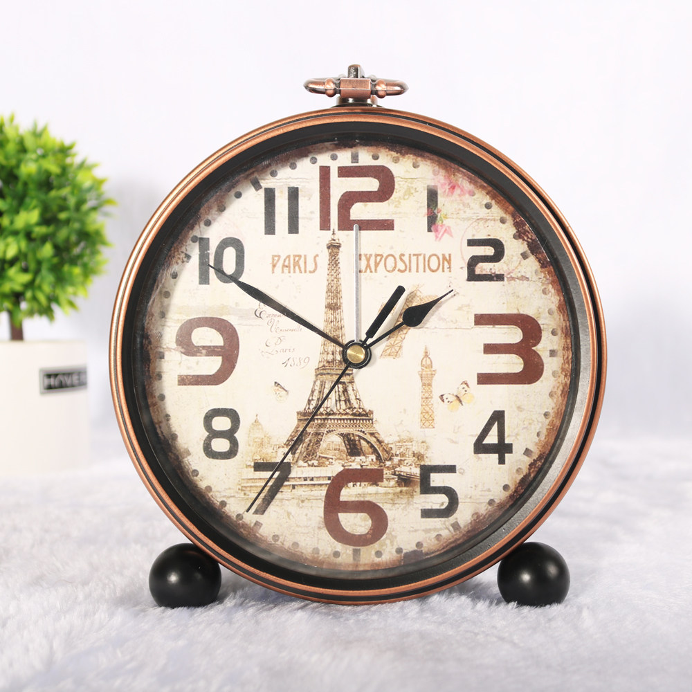 美式乡村复古怀旧闹钟静音床头卧室时钟闹铃创意个性简约金属闹表