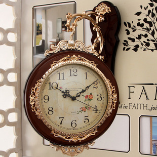 现代简约挂表 时尚 双面挂钟欧式 创意表客厅静音田园时钟表两面个性