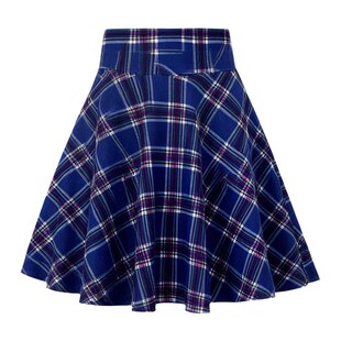 宝蓝色格纹半身裙舞蹈短裙松紧高腰显瘦广场舞防走光水兵舞半截裙