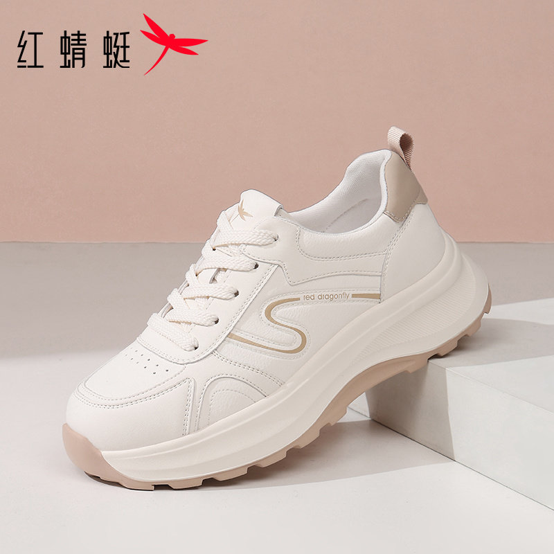 红蜻蜓品牌秋季女鞋子休闲运动鞋女软底软面轻便平底防滑厚底圆头