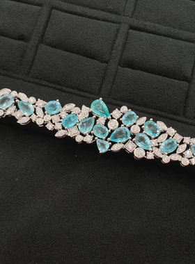 18k金镶嵌天然霓虹蓝帕拉伊巴手链男女款情人节生日礼物13.72克拉