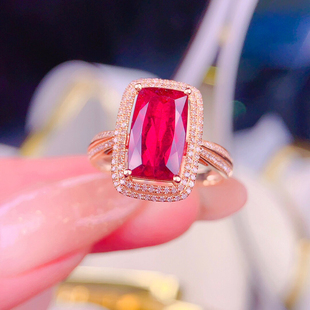 18k金镶嵌天然长方形卢比来戒指女款情人节生日礼物3.5克拉