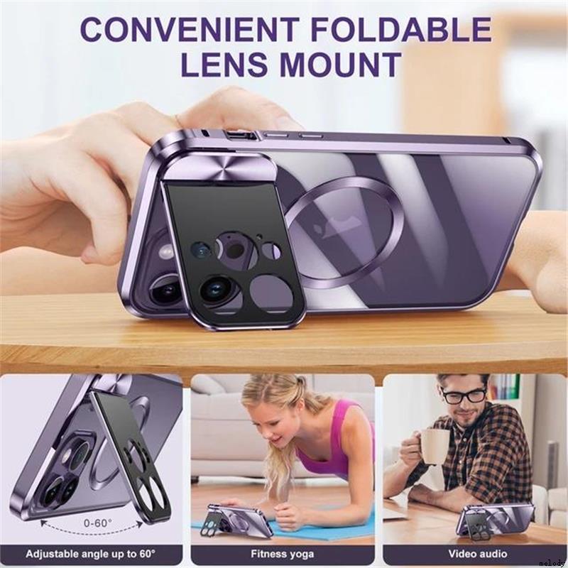Magnetic Invisible Holder Case适用于iPhone 15 14 13 Pro Max Support Magsafe Wireless Charger Cover