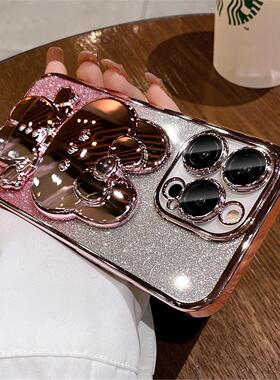 适用Cute Rabbit Mirror Phone Case iPhone14 15 16 Pro Max 14p