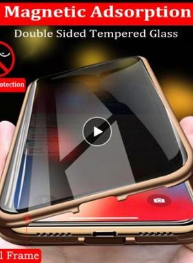 适用iPhone11 12 13 14 15 Pro MAX Privacy Magnetic Case苹果12/13mini XSMAX XR X 78p SE2/3 Glass Cover