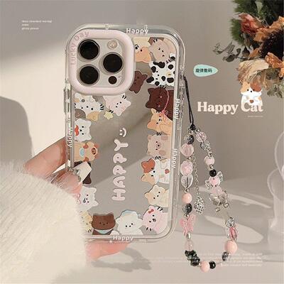 镜面ins可爱猫咪适用14ProMax苹果17手机壳13韩风16挂绳iphone15promax case 11 casing cover 12 cat mirror