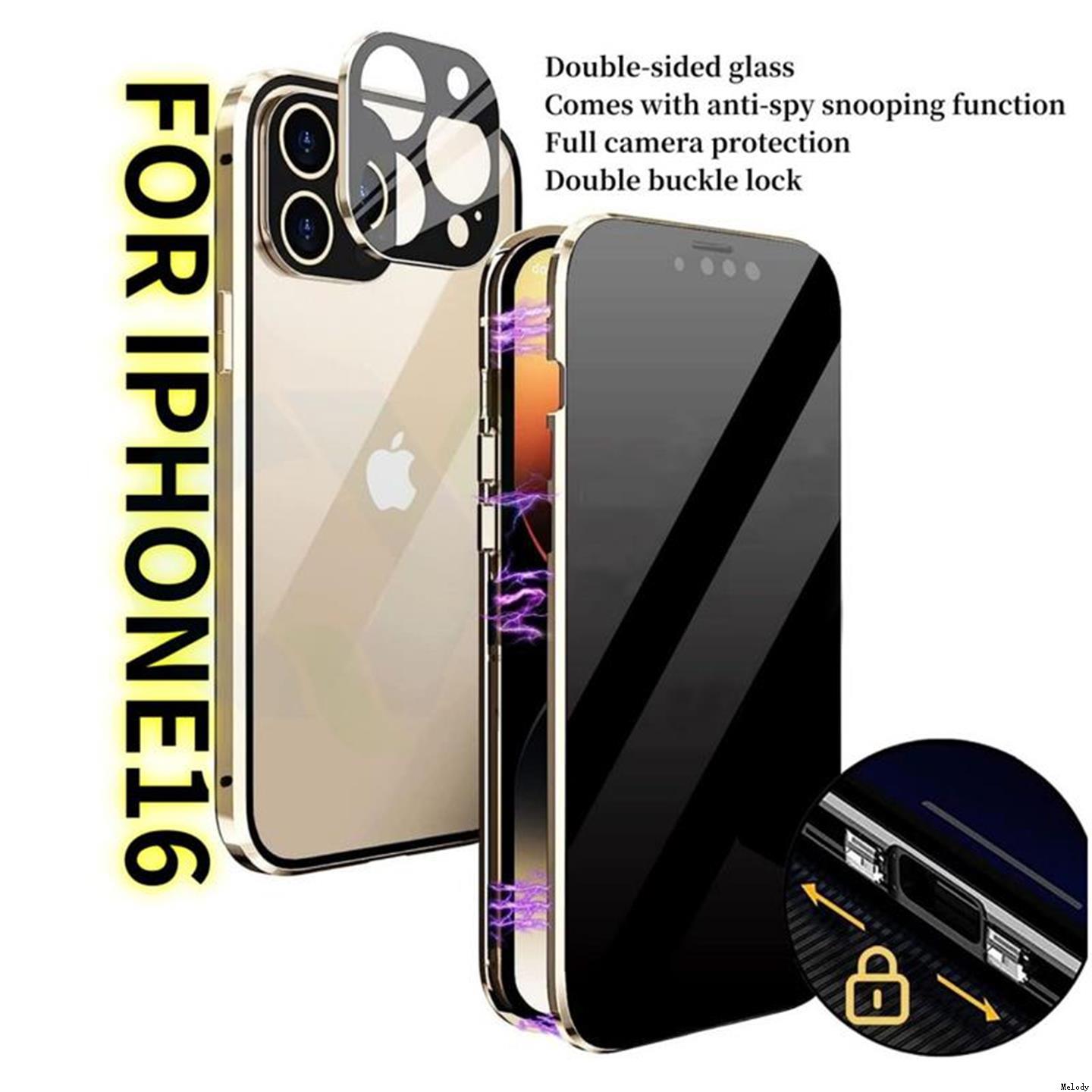 适用iPhone16 Pro Max 15 14 13 12 11 16e Magnetic Glass Case iphone15/16plus anti-spy cover防窥壳护镜