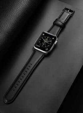 适用于苹果Apple Watch 4 5 6 7 8 Series 9 Leather Band Strap真皮表带男女腕带