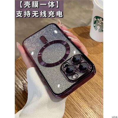 适用iPhone 11 12 13 14 15 16 Pro Max Magnetic Case Bling Soft Cover w/ Camera Lens Glass手机壳镜头膜
