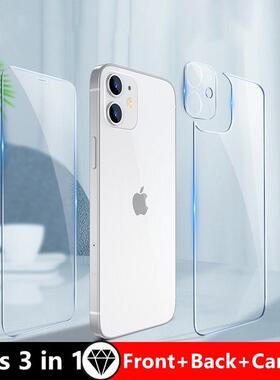 3in1 Full Tempered Glass适用于iPhone 11 12 13 14 15 Pro Max 12/13mini 14/15plus钢化膜屏幕贴膜