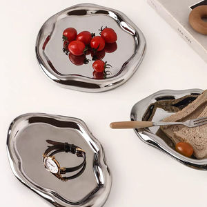 北欧ins轻奢镀银托盘展示架不规则美食陶瓷碟子拍照道具家居装饰