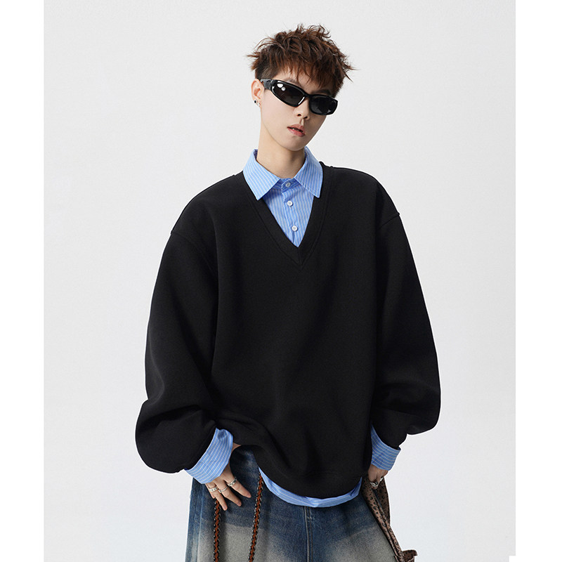 A410-A34750-P85限价129-美式假两件百搭休闲卫衣-400G华棉，男装卫衣，电商A410