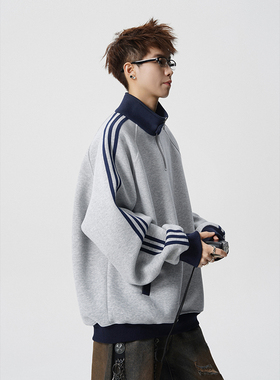 A410-A32652-特批70限价139-美式条纹撞色立领卫衣-400g 华棉