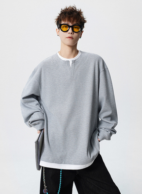 A410-T34785-P60限价109-假两件华夫格长袖T恤-260g 华夫格