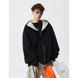 A410-WT34758-P95限价149-美式拼接条纹连帽卫衣-400G 华棉，男装卫衣，电商A410