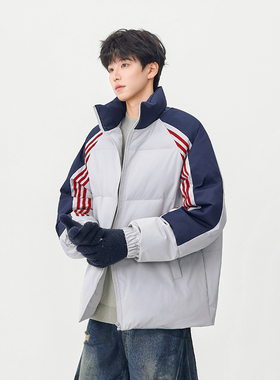 A410-WT33791-P125限价189-美式复古条纹撞色立领棉服-小牛津130g