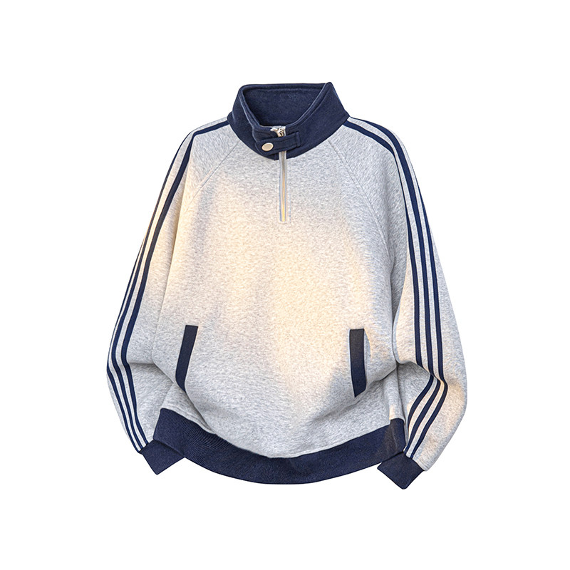 A410-A32652-特批70限价139-美式条纹撞色立领卫衣-400g华棉，男装卫衣，电商A410