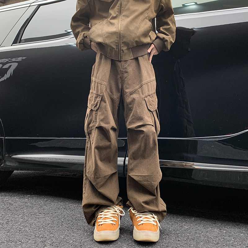 美式复古工装裤男秋冬高级感潮牌cleanfit裤子痞帅休闲宽松阔腿裤,男装休闲裤,电商A410