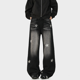 A410-K5543-P65限价99美式复古星星印花牛仔裤-300g左右牛仔面料，男装牛仔裤，电商A410