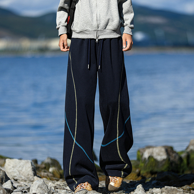 A410-K64812-P60限价89-美式撞色弯刀休闲卫裤-310g 华棉