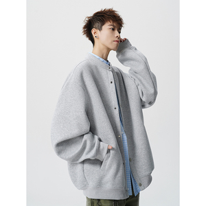 A410-WT34759-P110限价169-美式格纹假两件开衫卫衣-400G 华棉图片