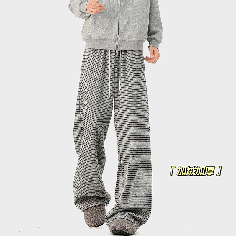 A410-K8781JR-P70限价109-条纹加绒卫裤-450g加绒拉菲条条纹面料，男装休闲裤，电商A410