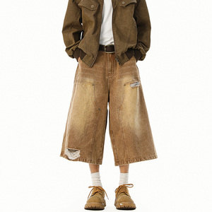 A410-DK5169-P63限价89-复古水洗做旧七分裤-280g 左右，男装牛仔裤，电商A410