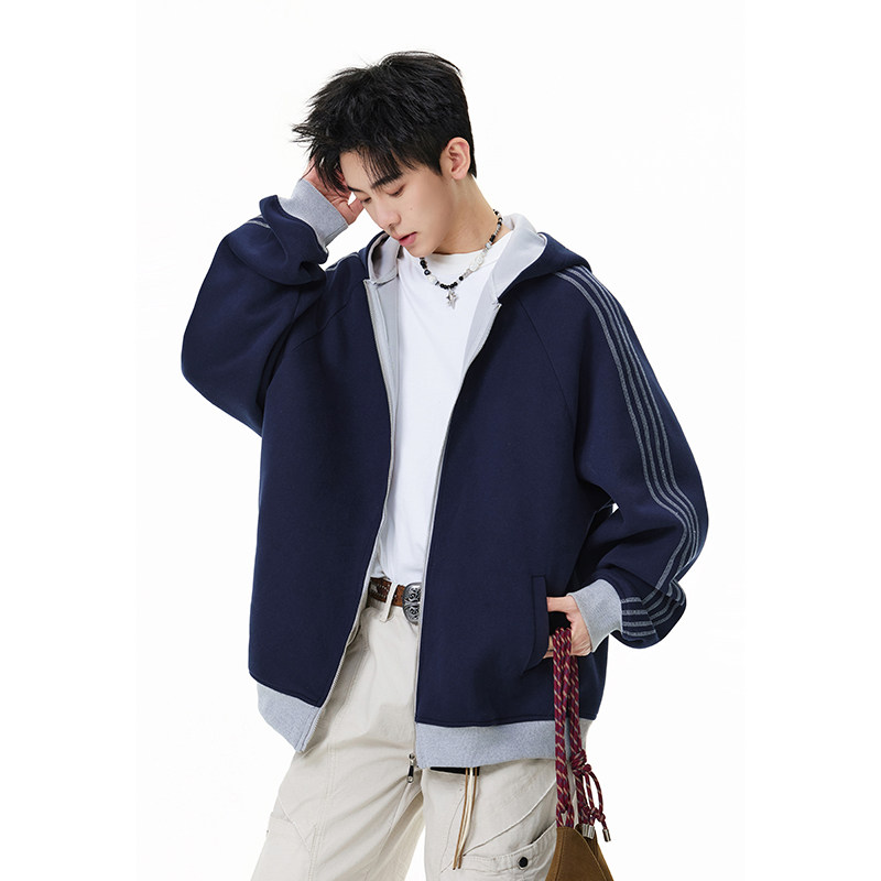 A410-WT34718-特批75限价149-美式条纹连帽卫衣外套-400g华棉，女装短外套，电商A410