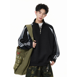 A410-WT34748-P85限价129-条纹撞色半拉链立领卫衣-400G华棉，男装卫衣，电商A410